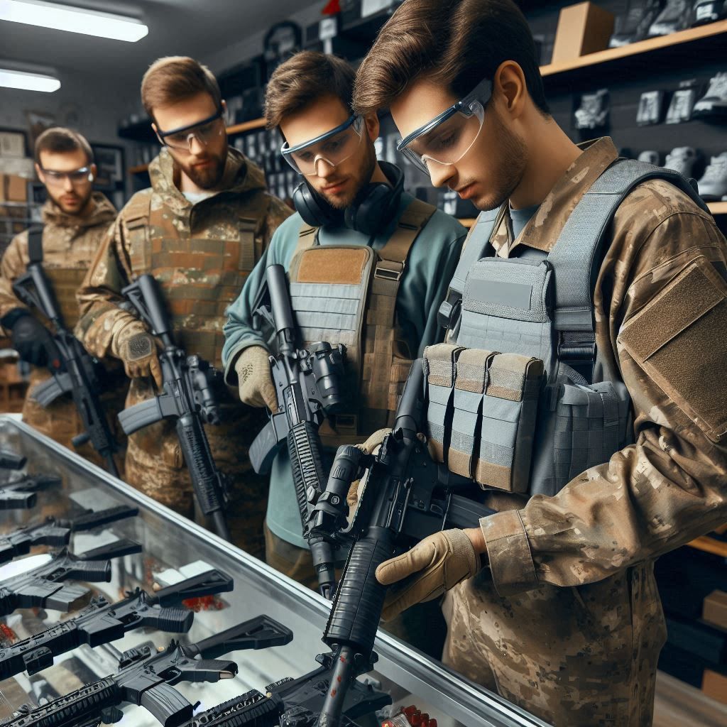 Jugadores en una tienda de venta de armas de airsoft